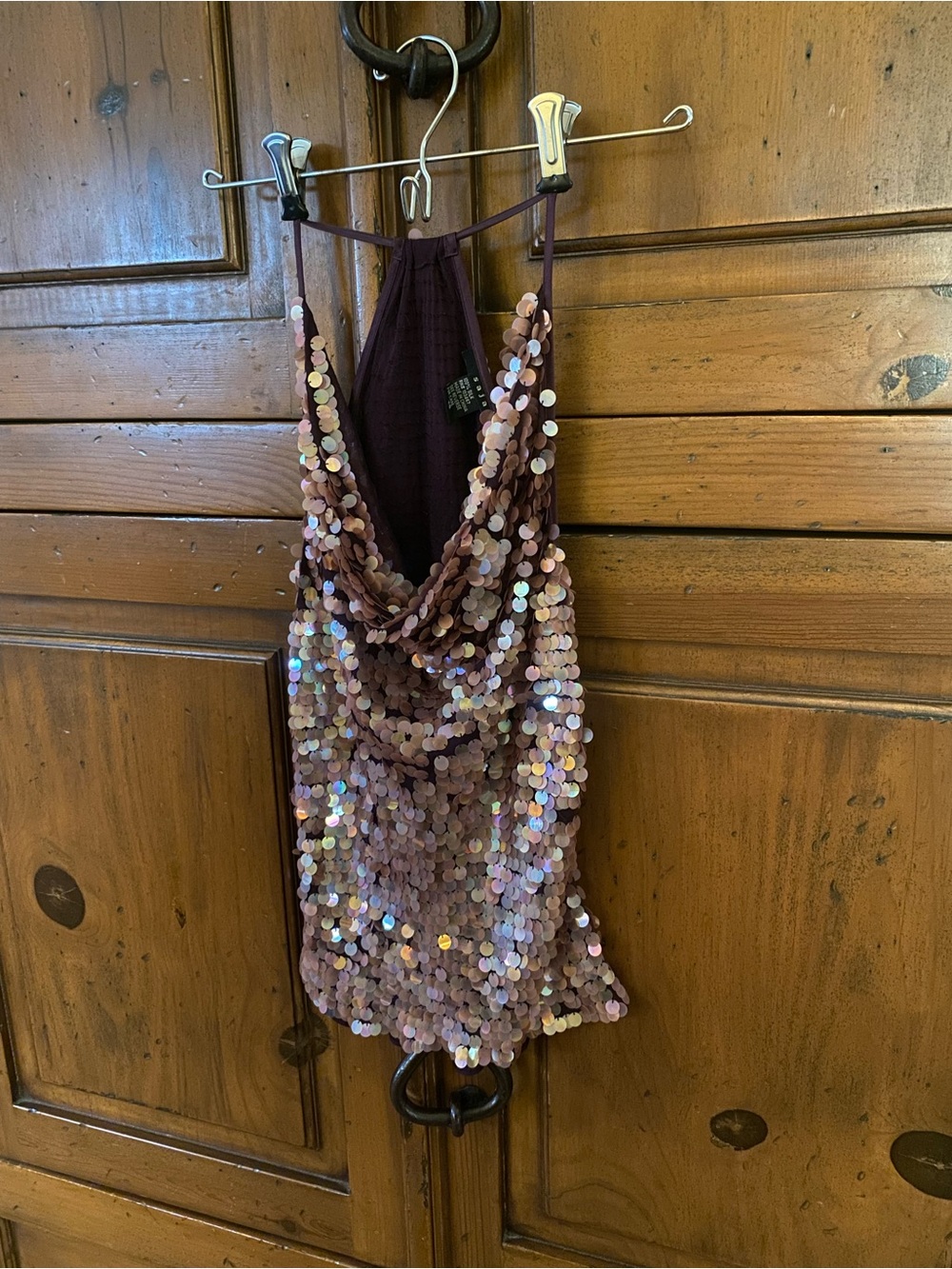 Vintage SAJA Sequined Drape Neck Racerback Tank-100% Silk-Size XS - Picture 4 of 5